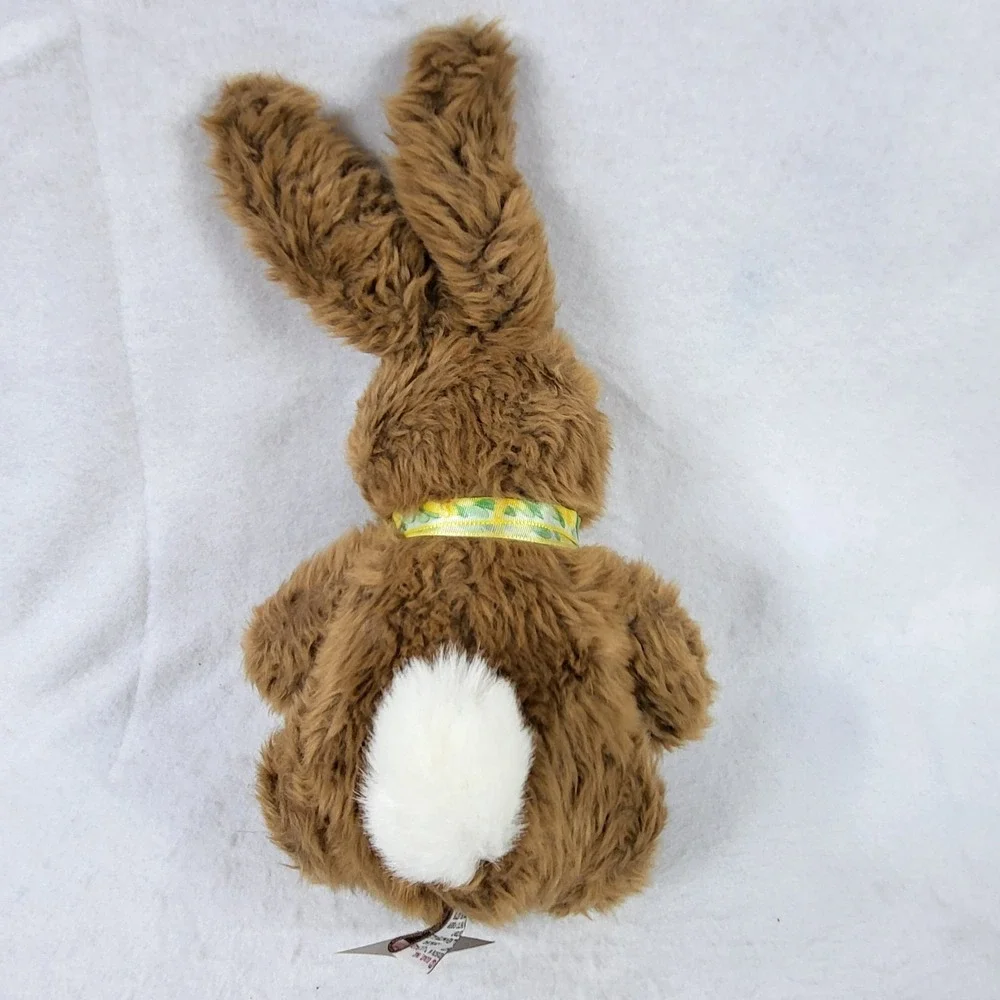 VTG GUND Brown Bunny Rabbit w/ Yellow Bow Fluffy Easter Spring Stuffed Plush Toy